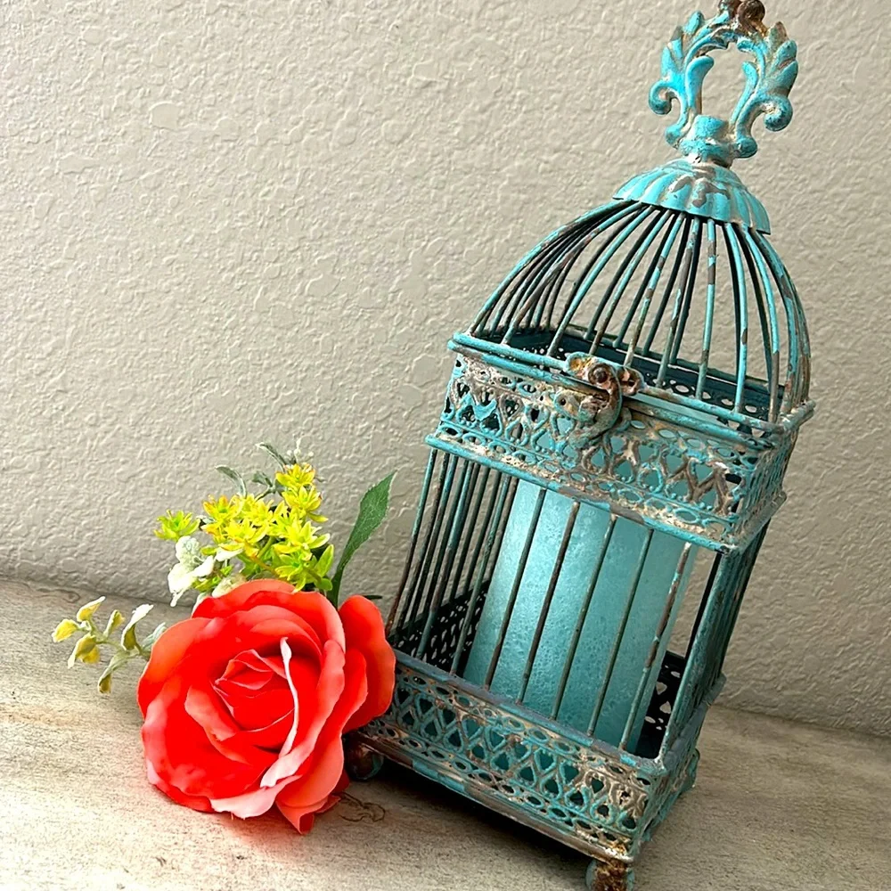 Vintage Inspired Shabby Chic Cottage Farmhouse Rustic Distressed aqua lantern